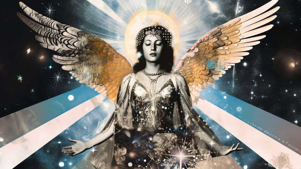 cosmic mystic angel with blue light rays