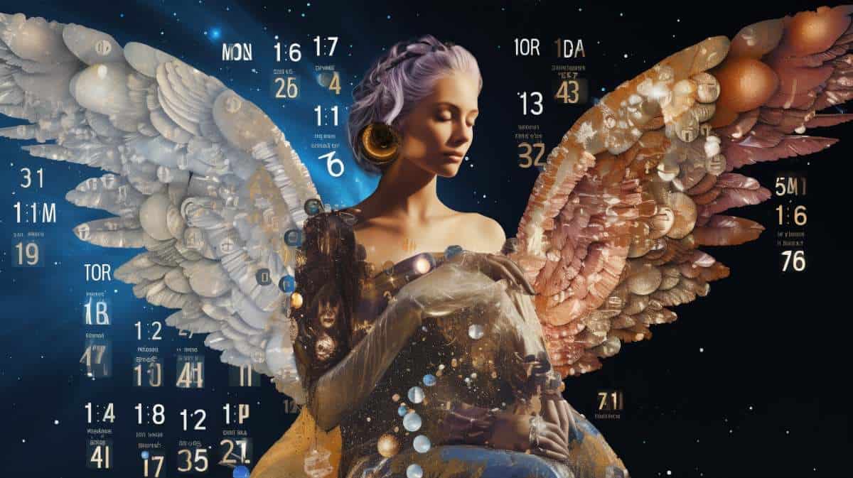 A numerology angel with numbers, letters, and symbols.